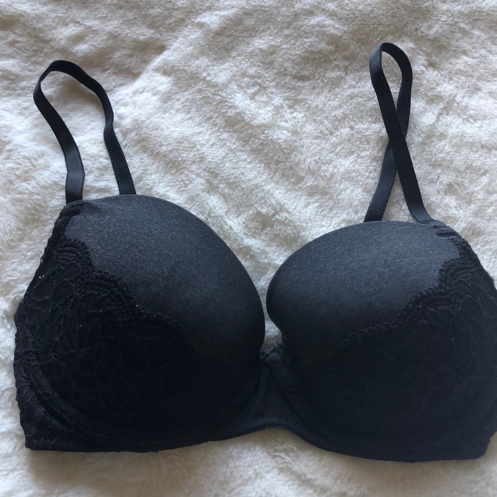 True Dark Gray and Black Bra